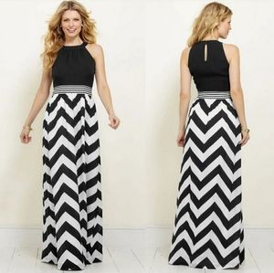 LONG Chevron Striped Maxi Haulter Dress 1X